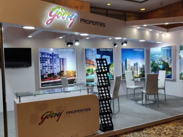 Exhibition stall design Godrej Properties by woodpeckersglobal